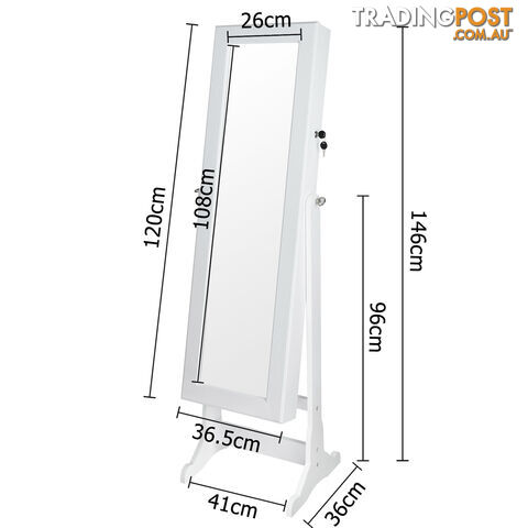 Mirror Jewellery Cabinet Storage 146cm White