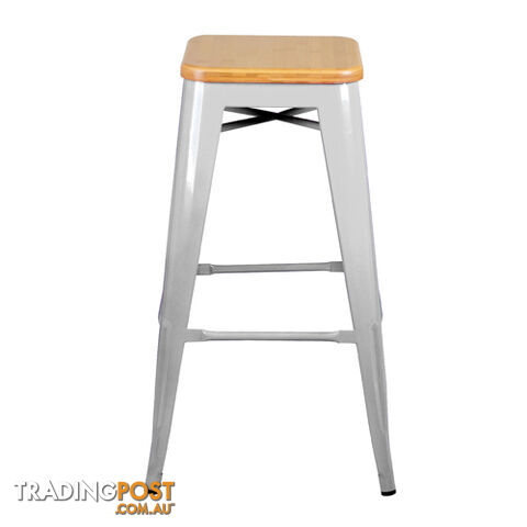 Set of 2 Replica Tolix Bar Stool Bamboo Seat 76cm Metal