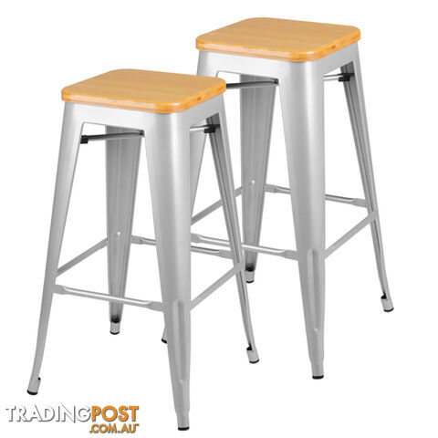 Set of 2 Replica Tolix Bar Stool Bamboo Seat 76cm Metal