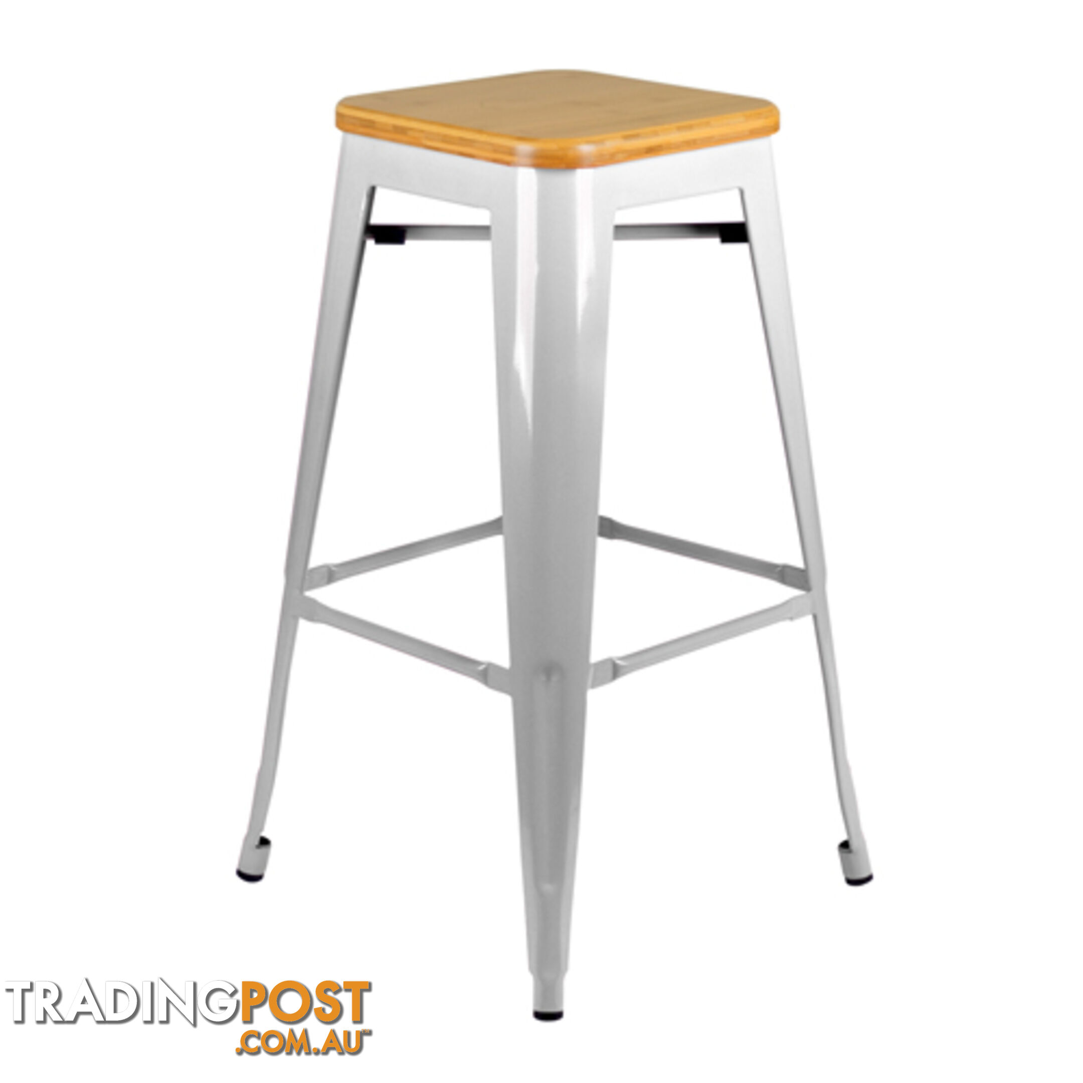 Set of 2 Replica Tolix Bar Stool Bamboo Seat 76cm Metal