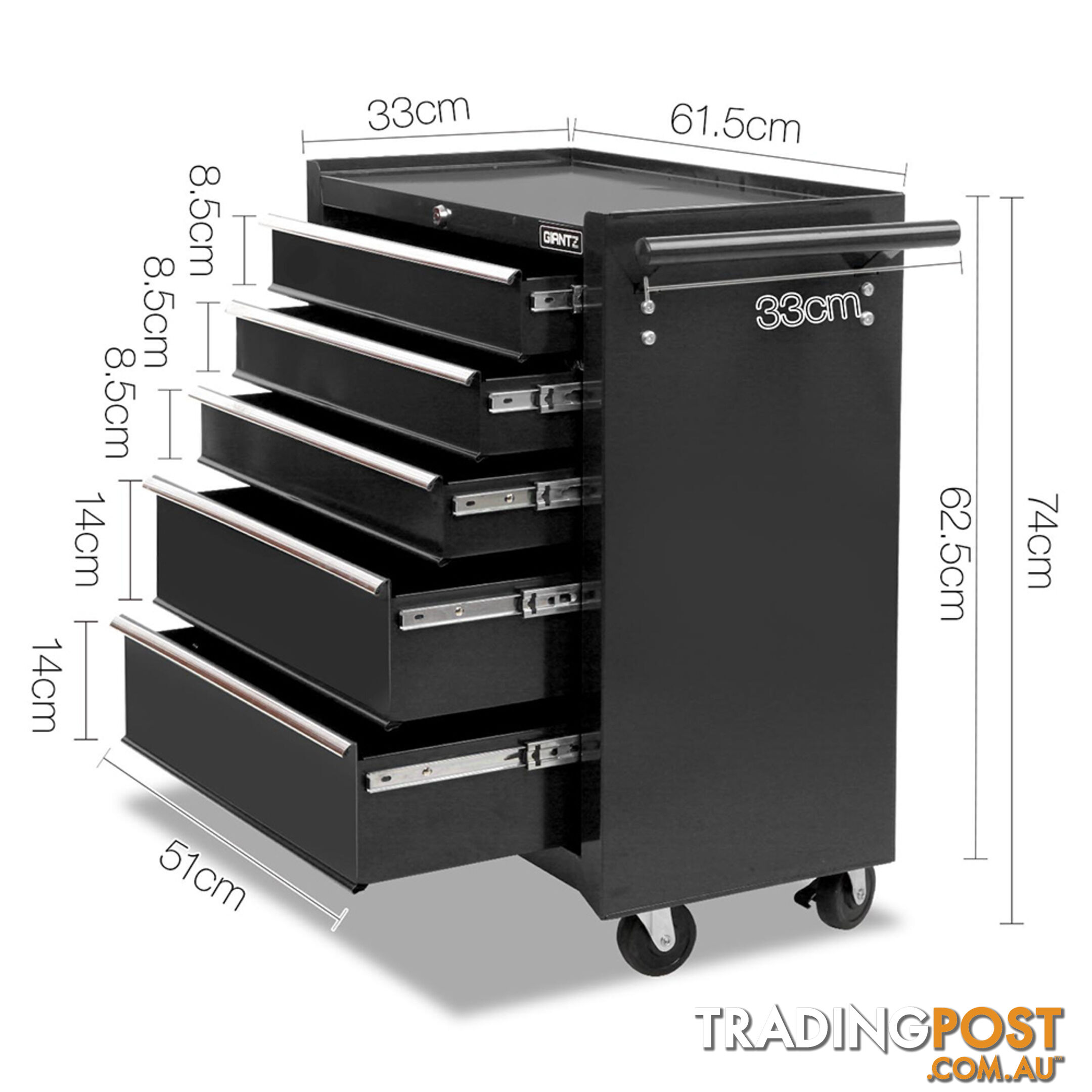 5 Drawers Roller Toolbox Cabinet  Black