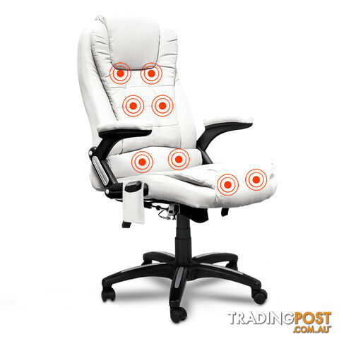 8 Point Massage Executive PU Leather Office Computer Chair White