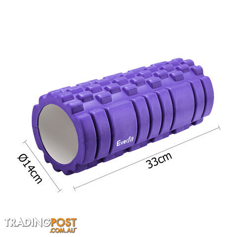 Yoga Gym Pilates EVA Grid Foam Roller Purple 33 x 14cm