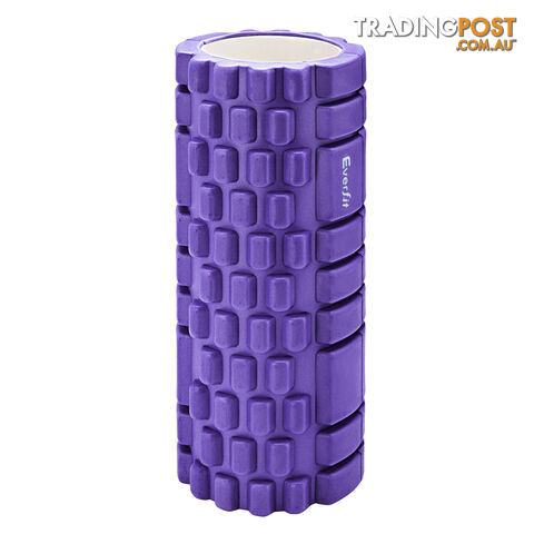 Yoga Gym Pilates EVA Grid Foam Roller Purple 33 x 14cm