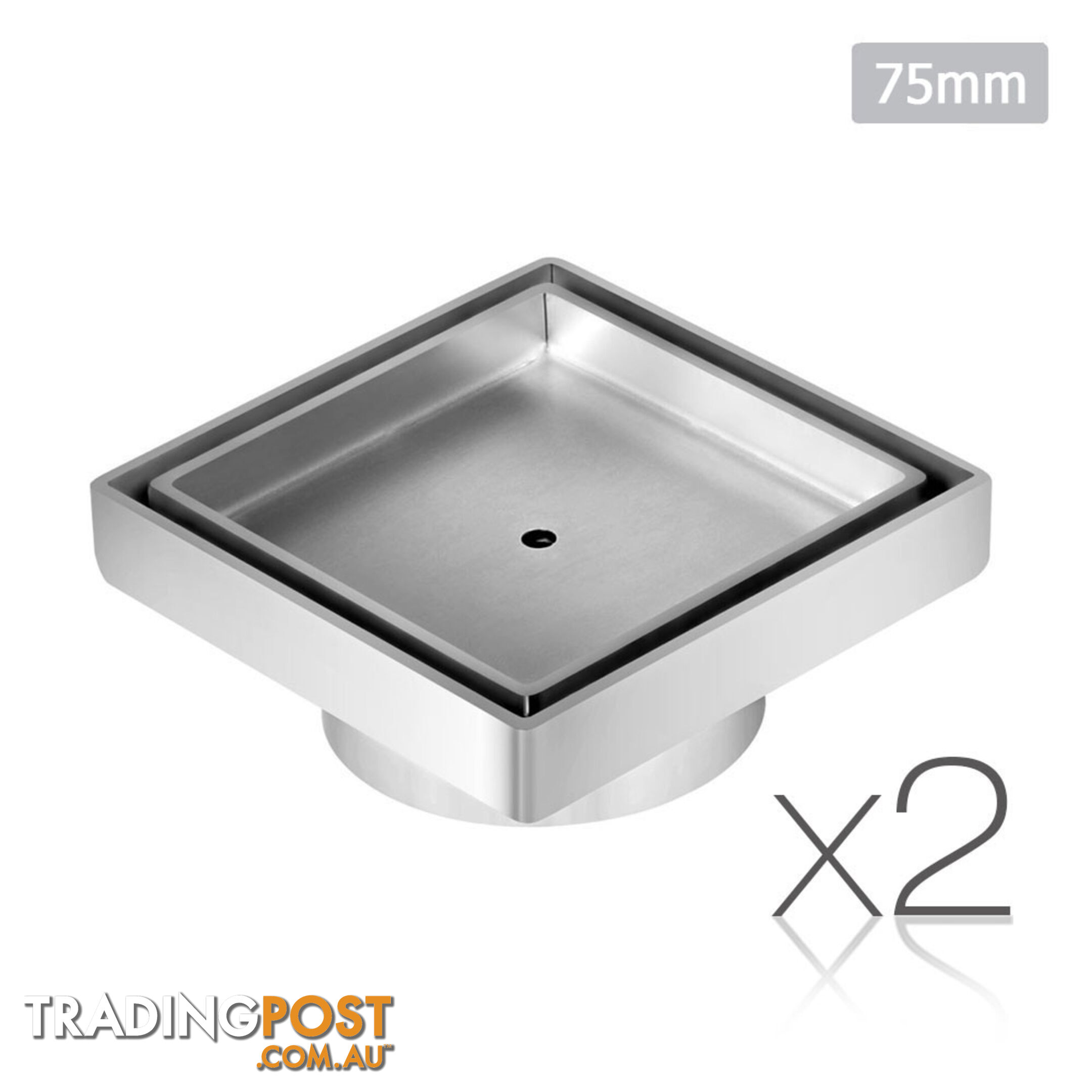 Set of 2 Square Stainless Steel Shower Grate Drain Floor Bathroom 75mm