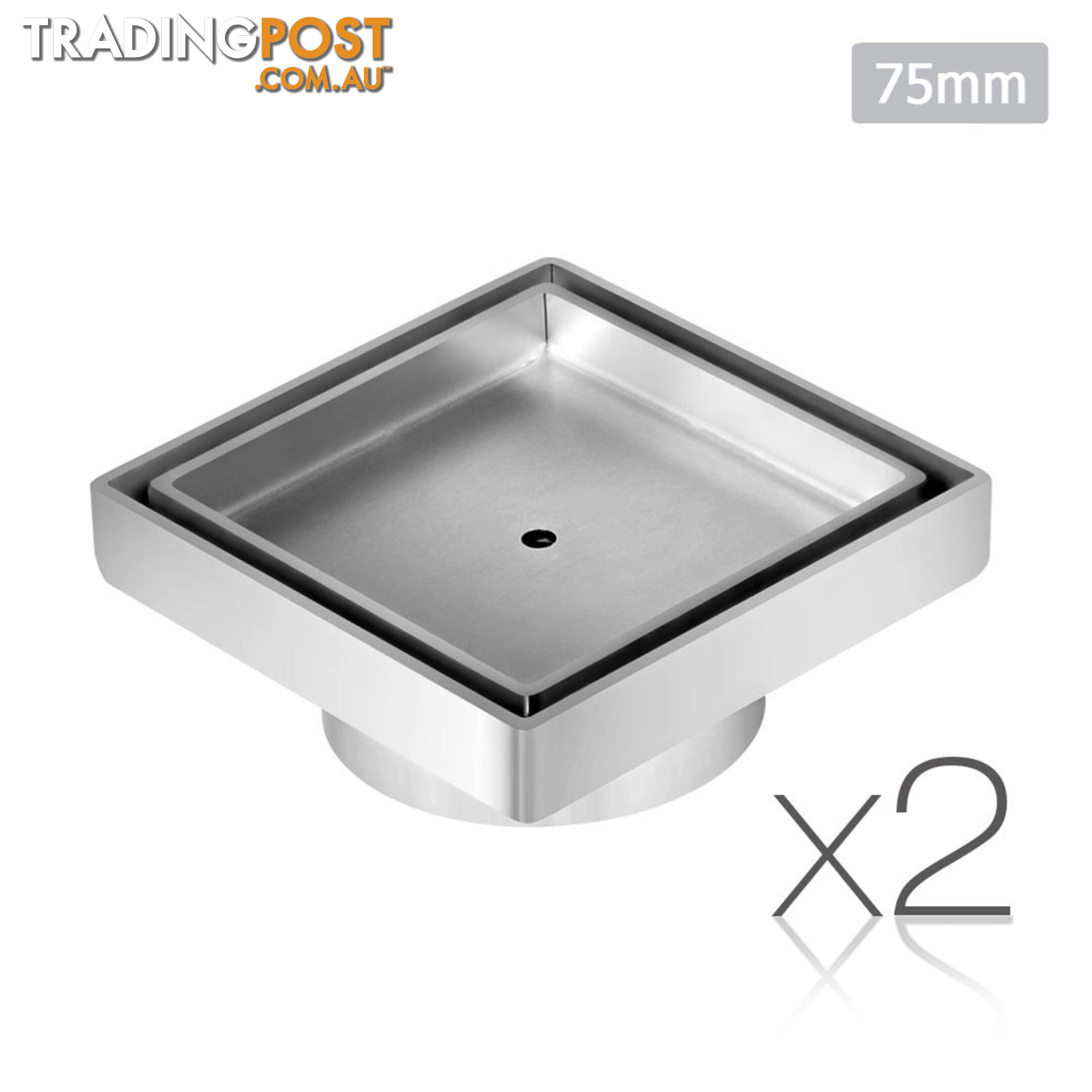 Set of 2 Square Stainless Steel Shower Grate Drain Floor Bathroom 75mm