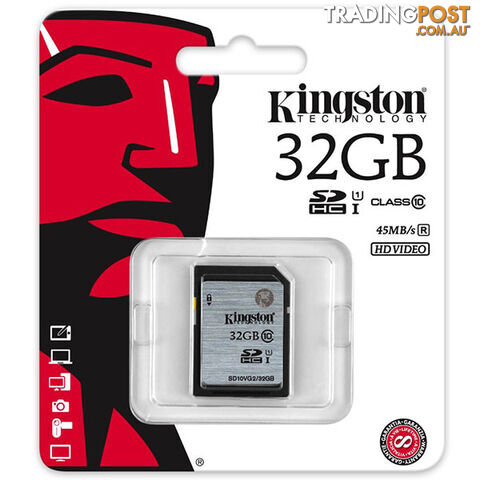 KINGSTON 32GB SDHC Class10 UHS-I 80MB/s Read Flash Card  Retail  (SD10VG2/32GBFR) - photo 3 of 4