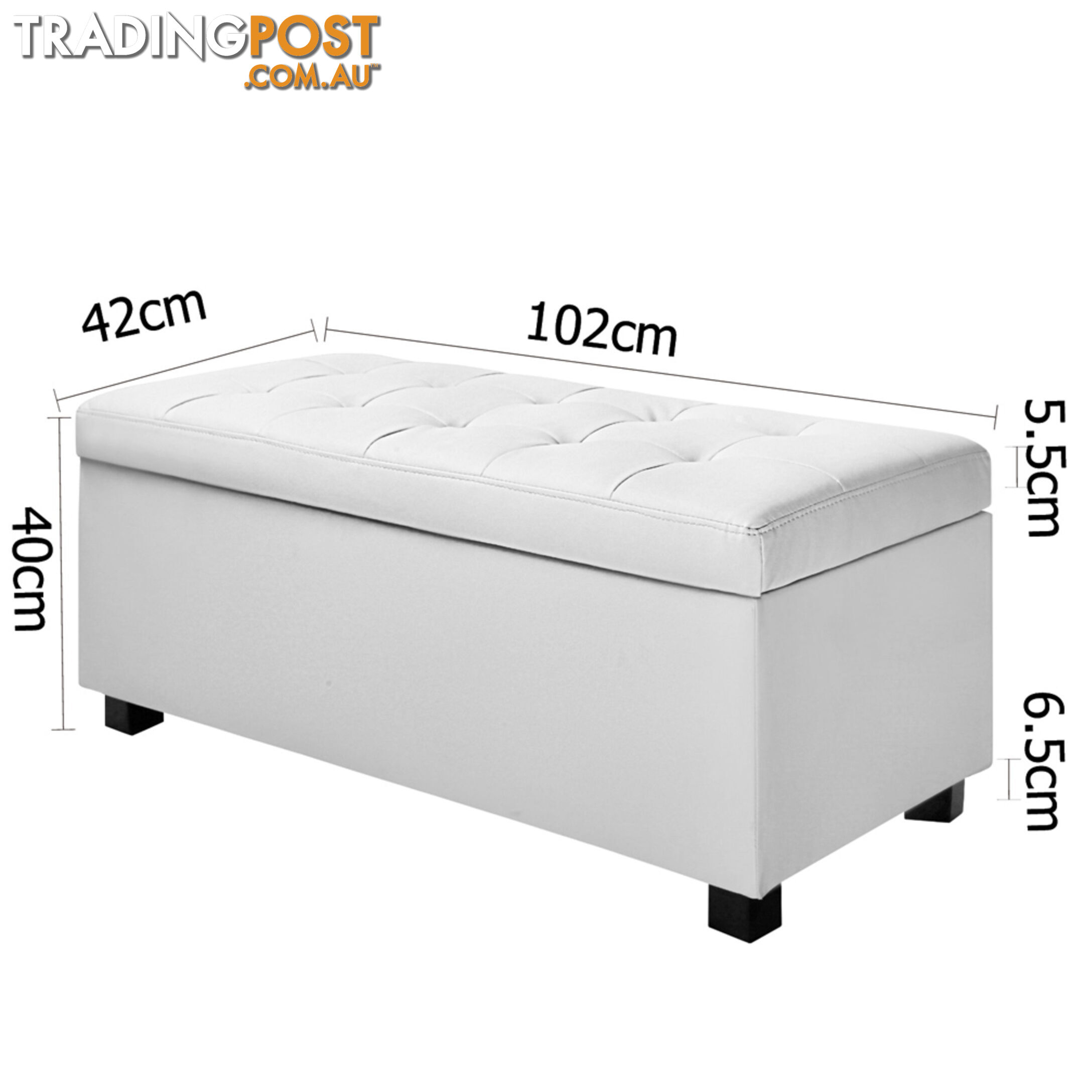 Large Ottoman PU Leather Chest Storage Box Foot Stool White