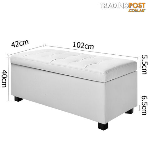 Large Ottoman PU Leather Chest Storage Box Foot Stool White