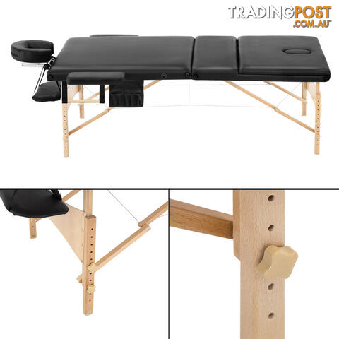 Portable Wooden 3 Fold Massage Table Chair Bed Black 70 cm - photo 3 of 8