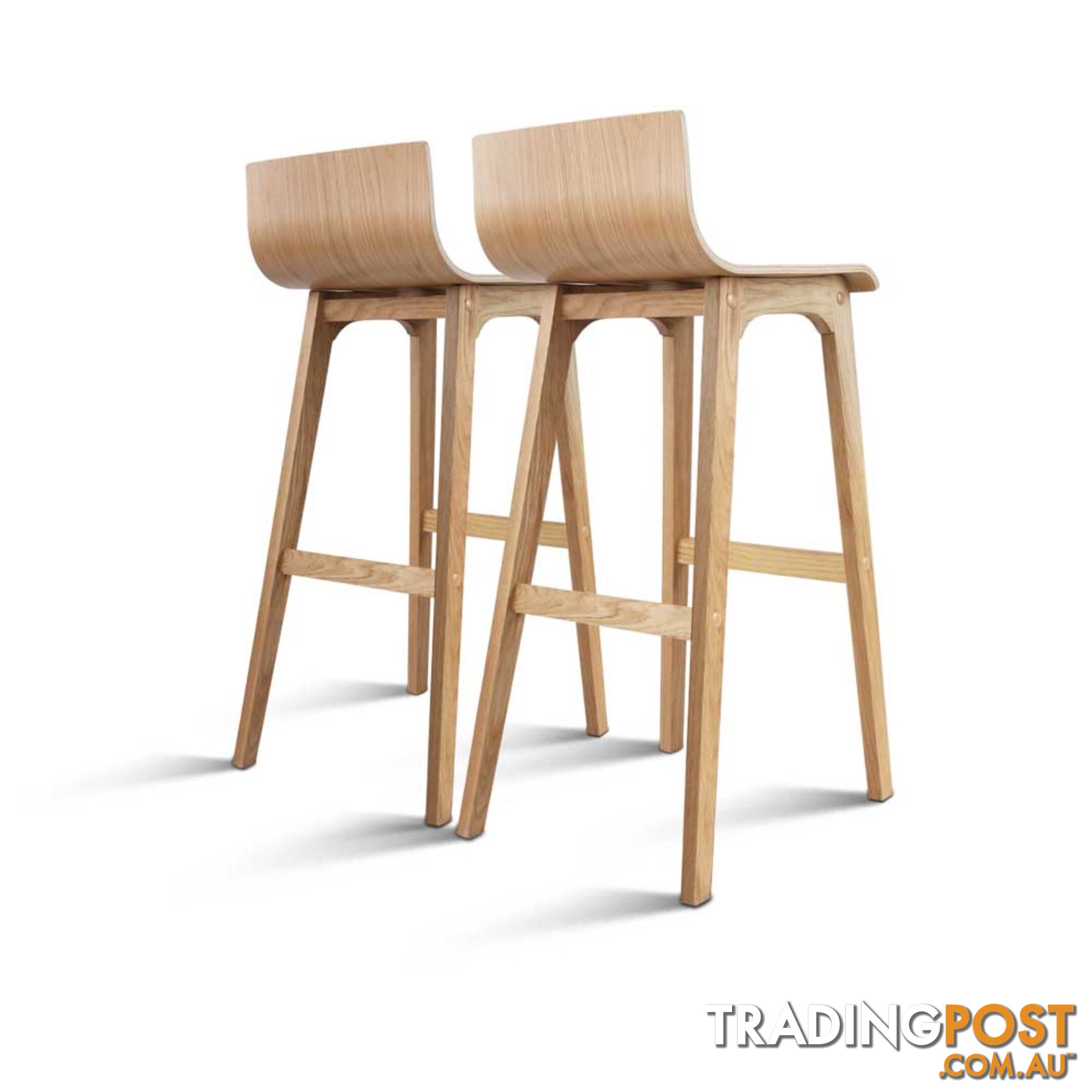 Set of 2 Oak Wood Bar Stools - Natural