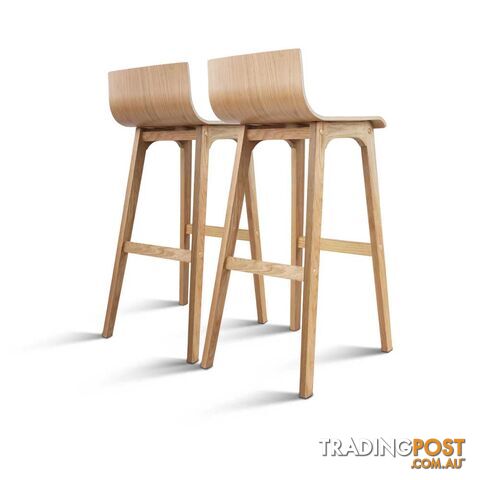 Set of 2 Oak Wood Bar Stools - Natural