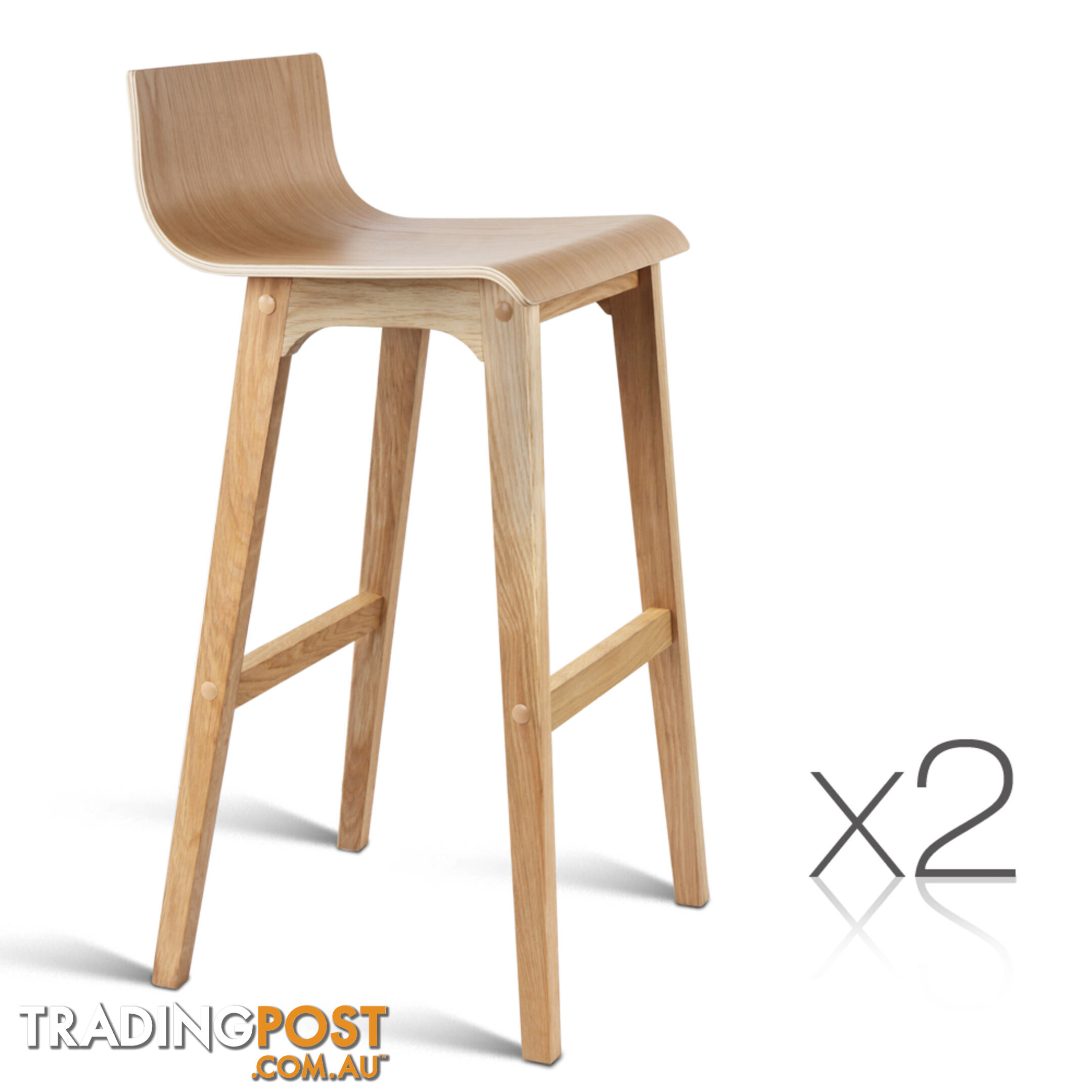 Set of 2 Oak Wood Bar Stools - Natural