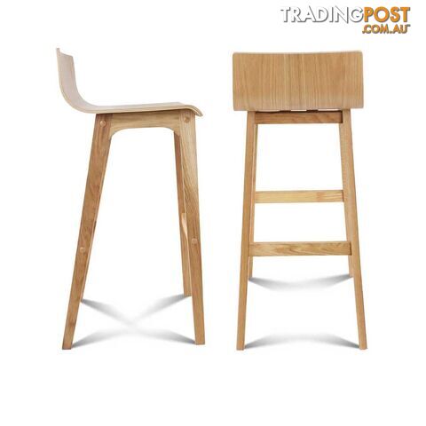 Set of 2 Oak Wood Bar Stools - Natural