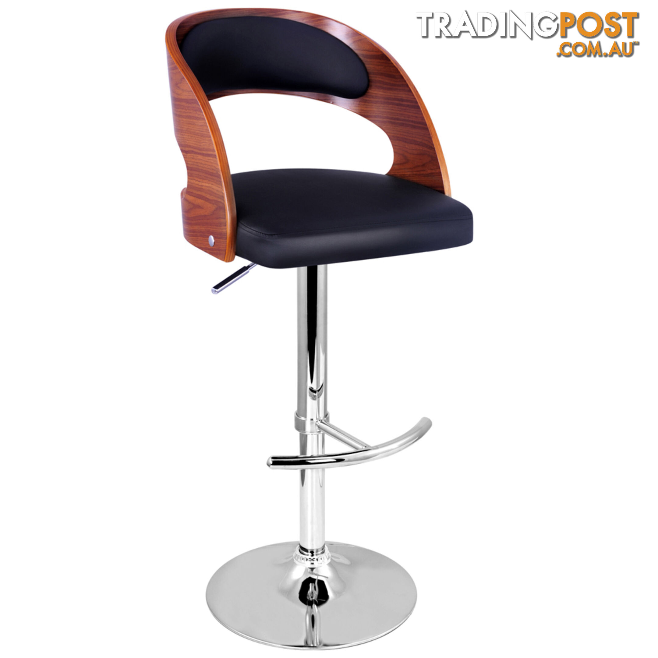 PU Leather Wooden Kitchen Bar Stool Padded Seat Black