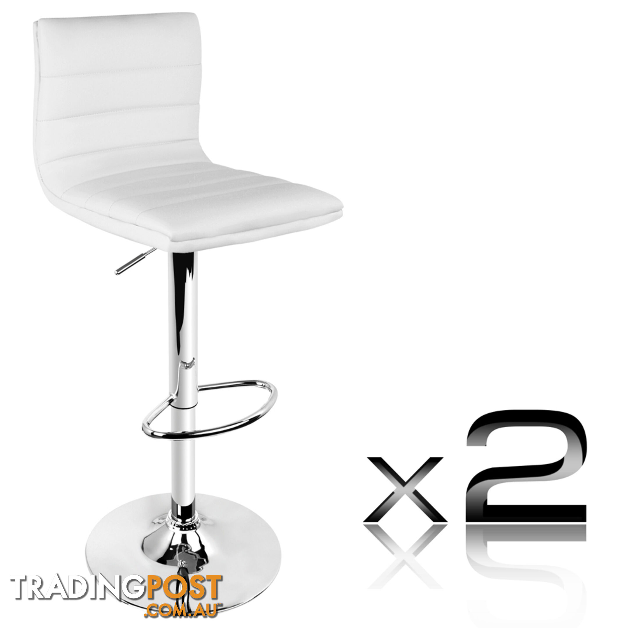 Set of 2 PU Leather Kitchen Bar Stool White