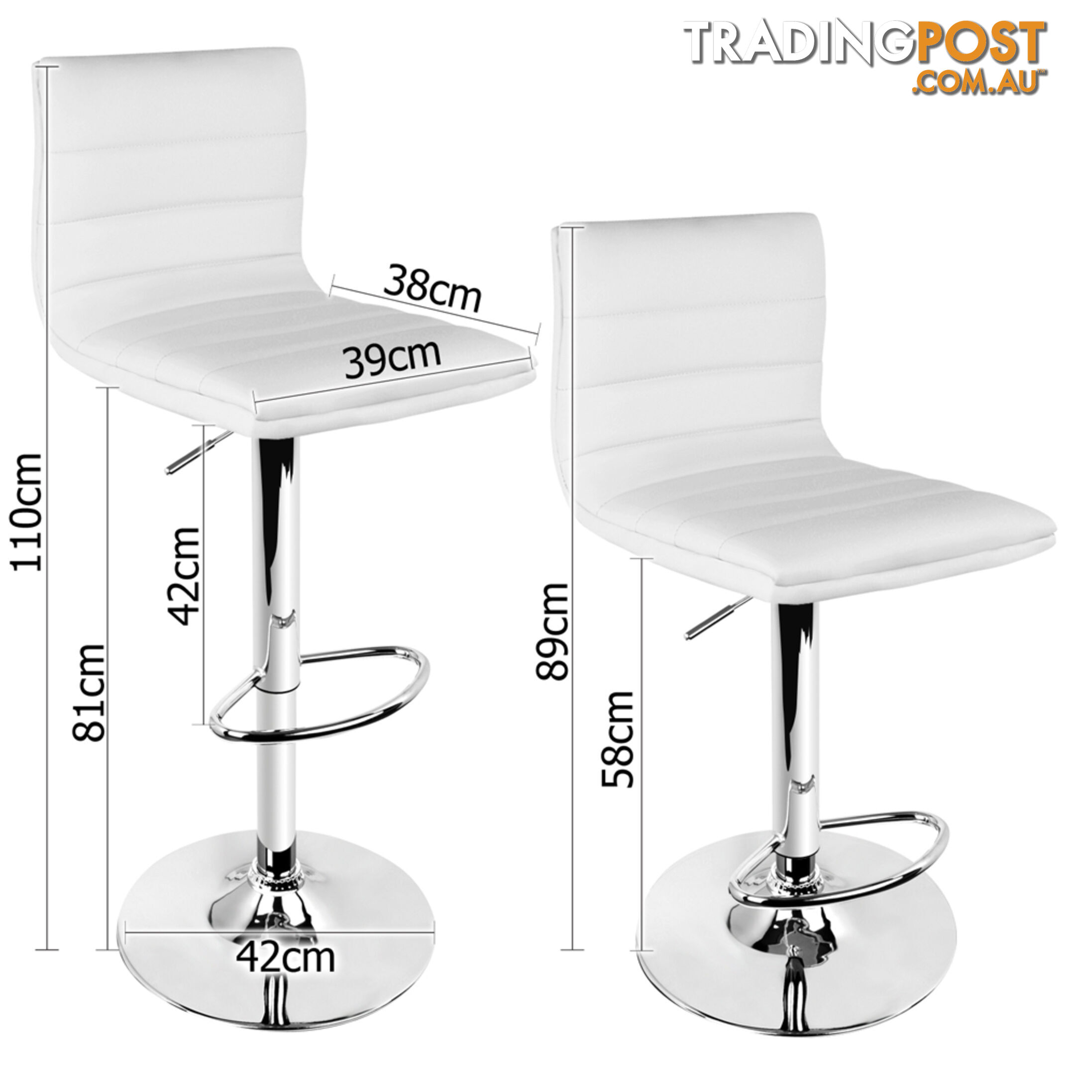 Set of 2 PU Leather Kitchen Bar Stool White