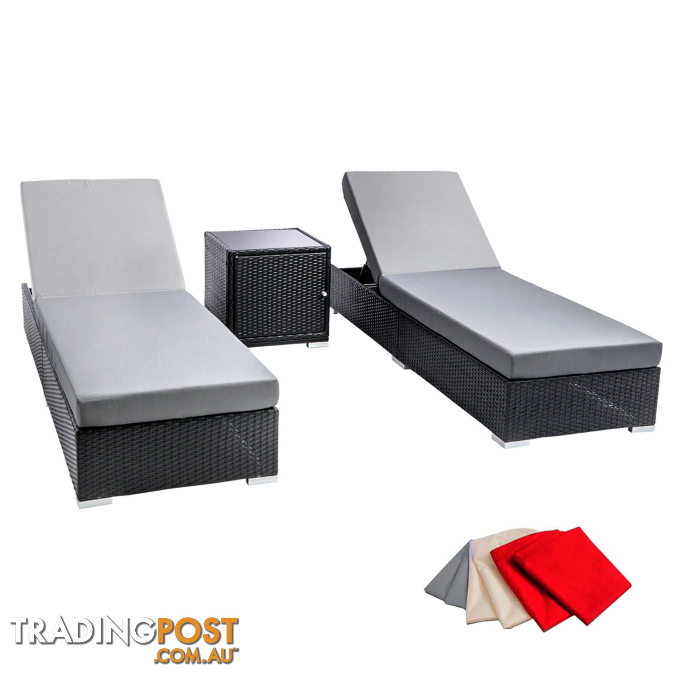 3 pcs Black Wicker Rattan 2 Seater Outdoor Lounge Set Grey