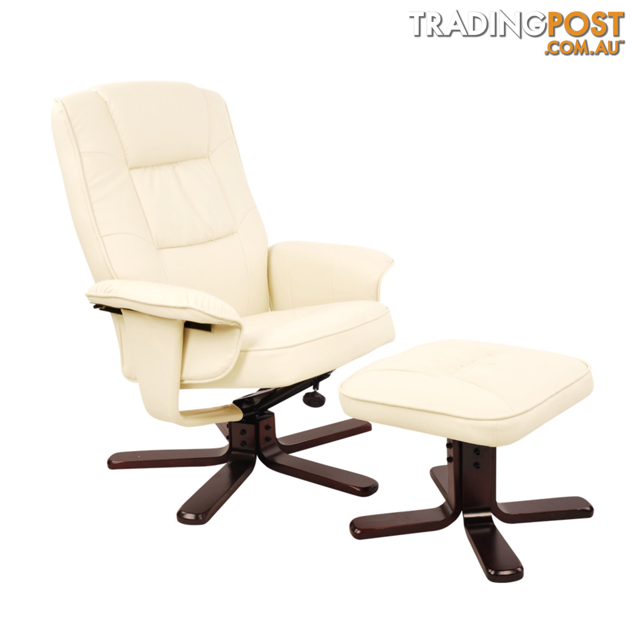 PU Leather Lounge Office Recliner Chair Ottoman Beige