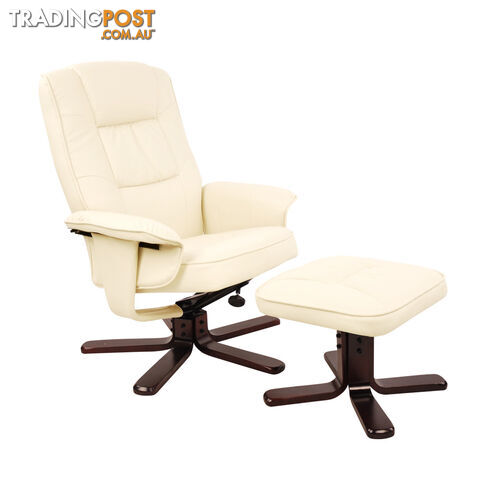 PU Leather Lounge Office Recliner Chair Ottoman Beige