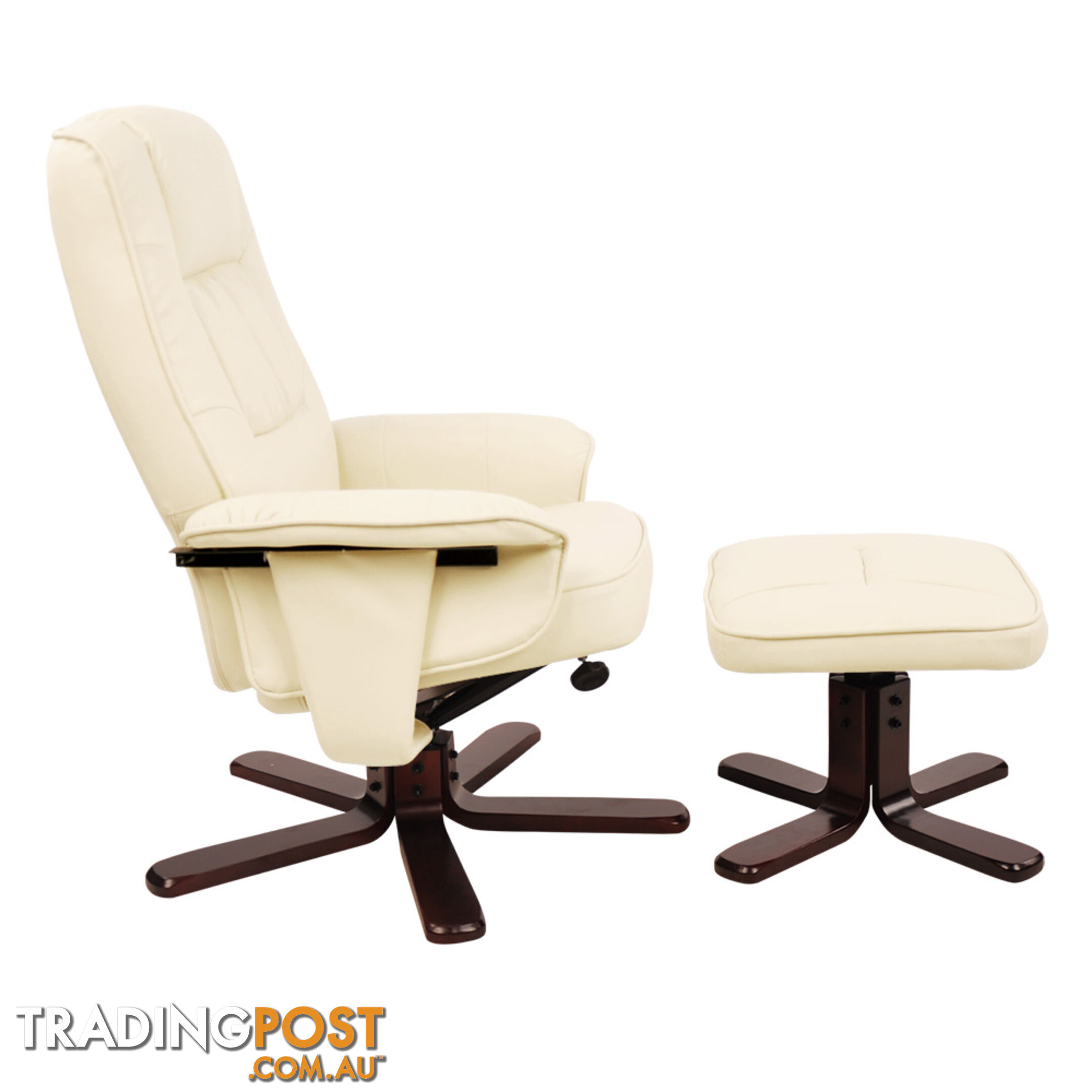 PU Leather Lounge Office Recliner Chair Ottoman Beige