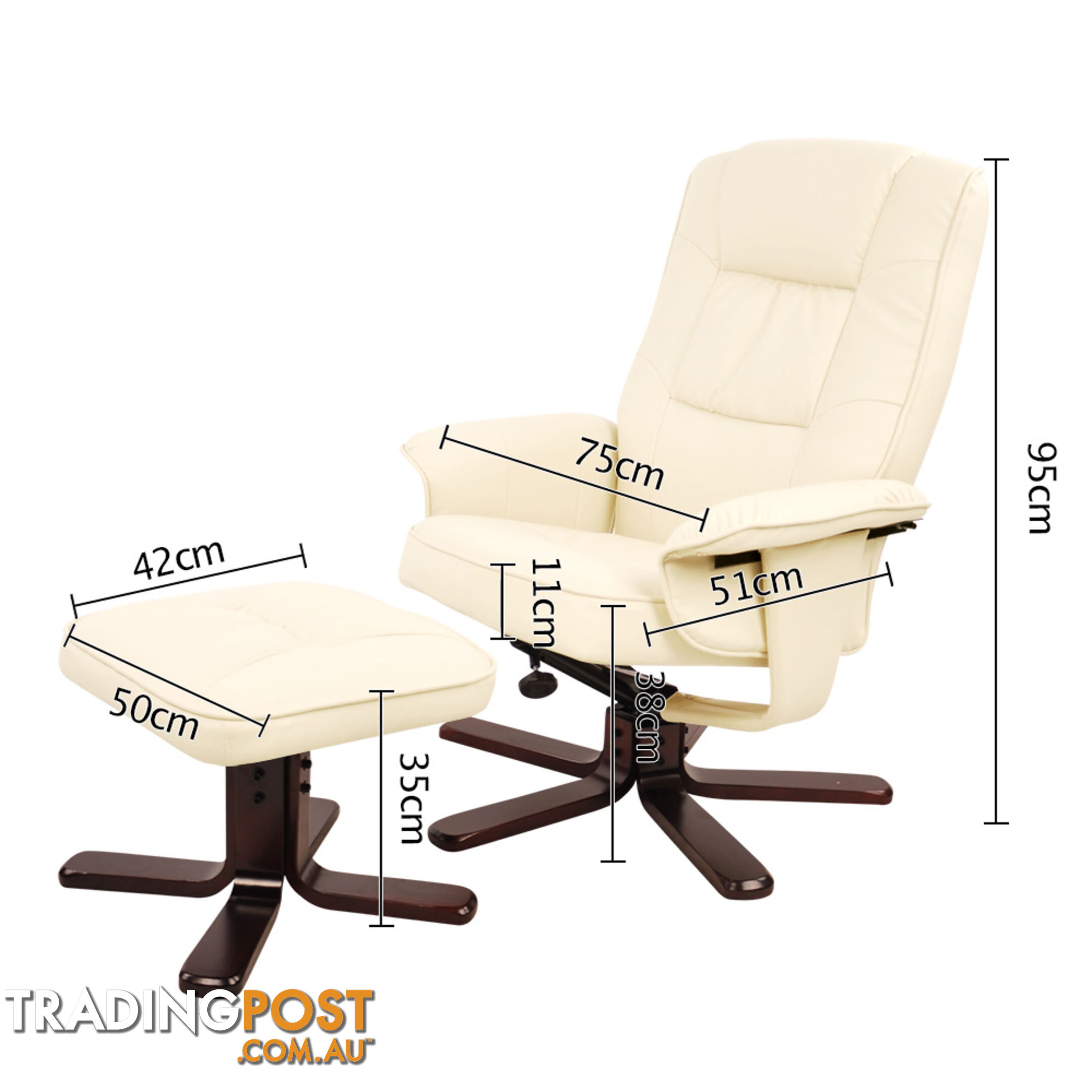 PU Leather Lounge Office Recliner Chair Ottoman Beige