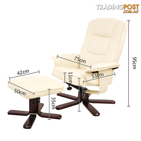 PU Leather Lounge Office Recliner Chair Ottoman Beige