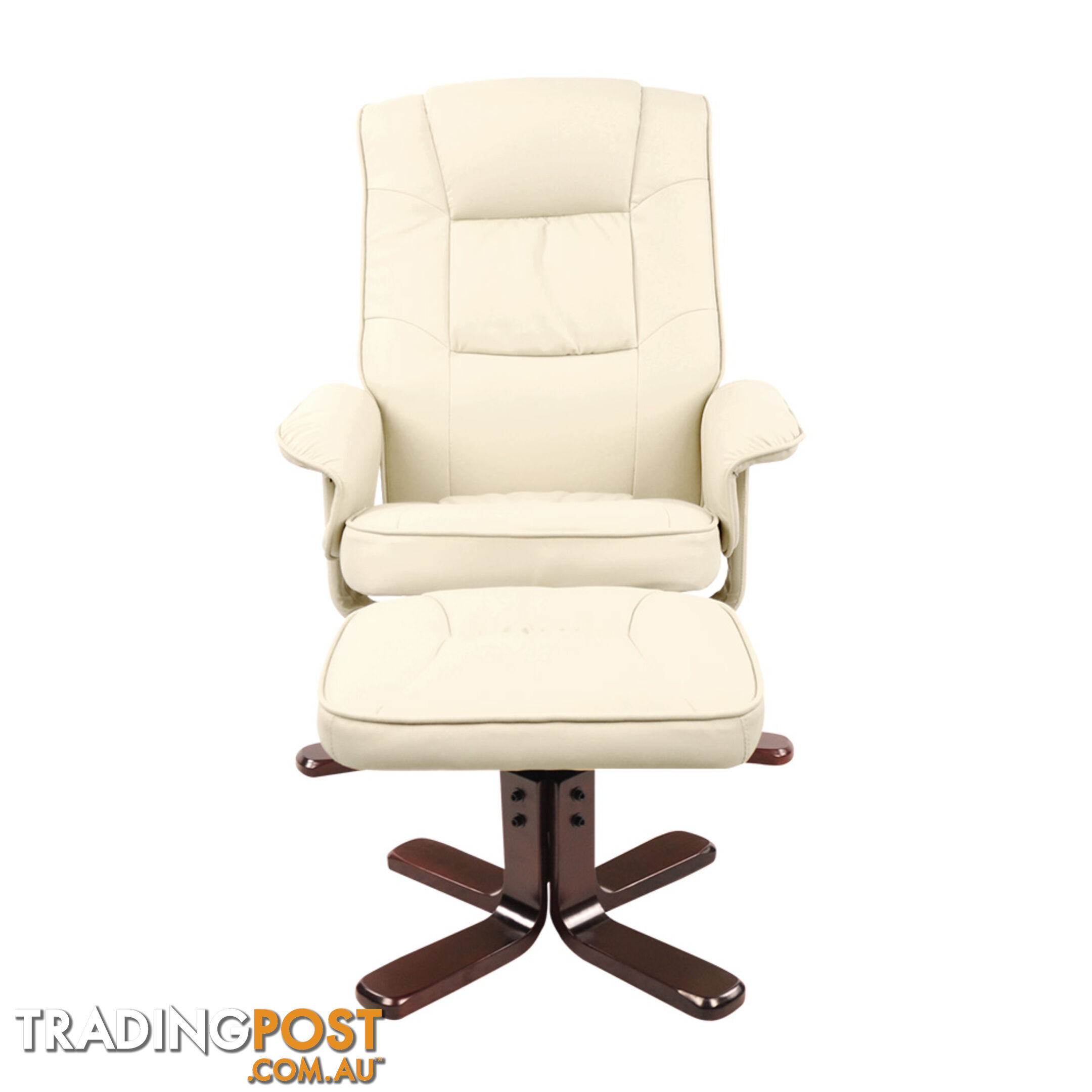 PU Leather Lounge Office Recliner Chair Ottoman Beige