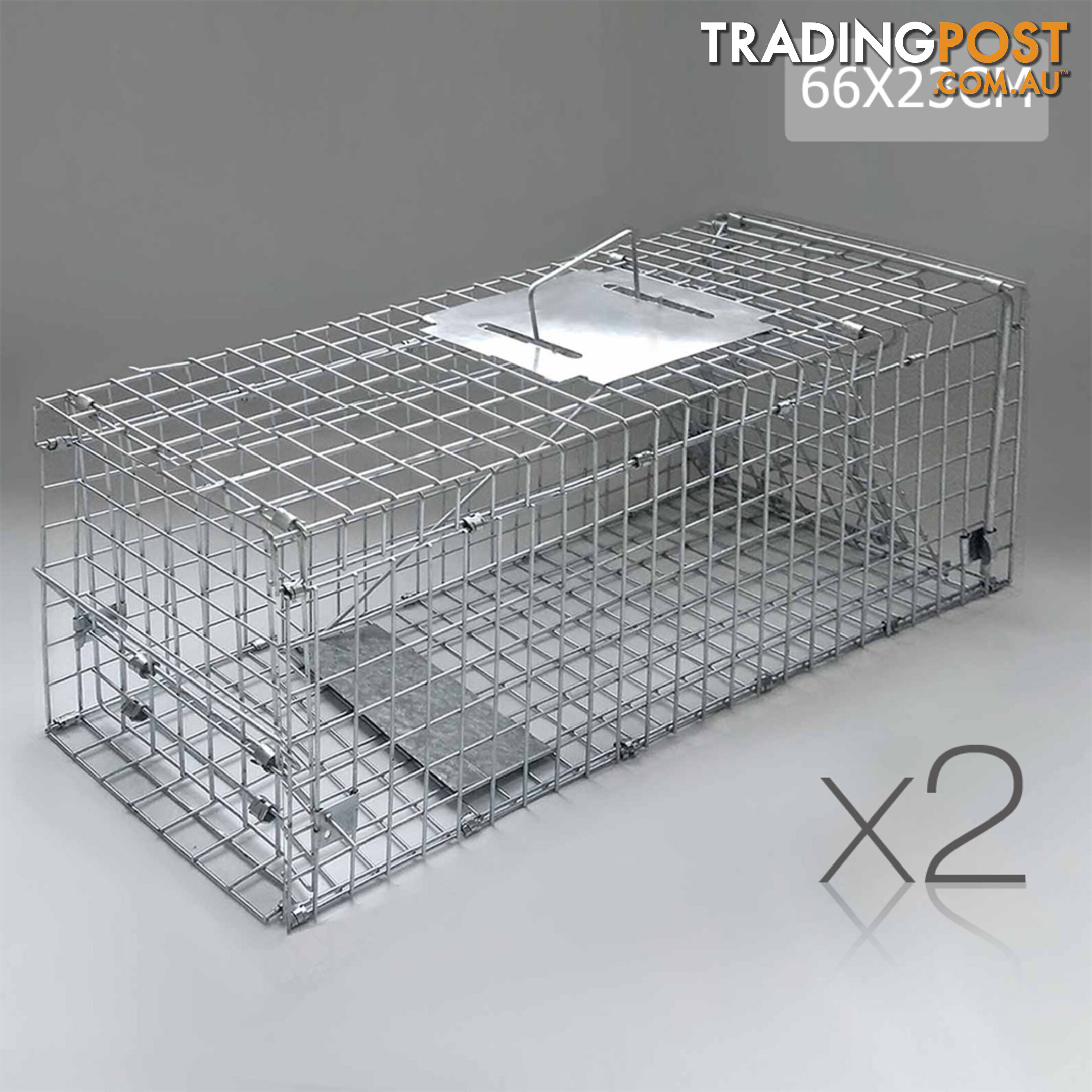 Set of 2 Humane Animal Trap Cage 66 x 23 x 25cm Silver