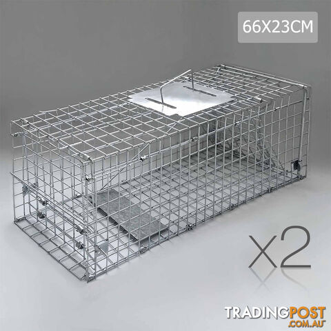 Set of 2 Humane Animal Trap Cage 66 x 23 x 25cm Silver
