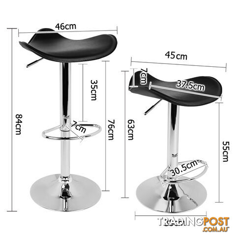 Set of 2 PVC Leather Kitchen Bar Stool Black