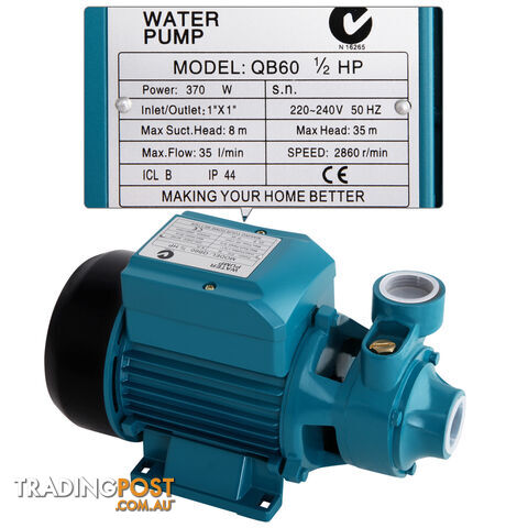 Electric Clean Water Pump 35L/Min 1/2/HP