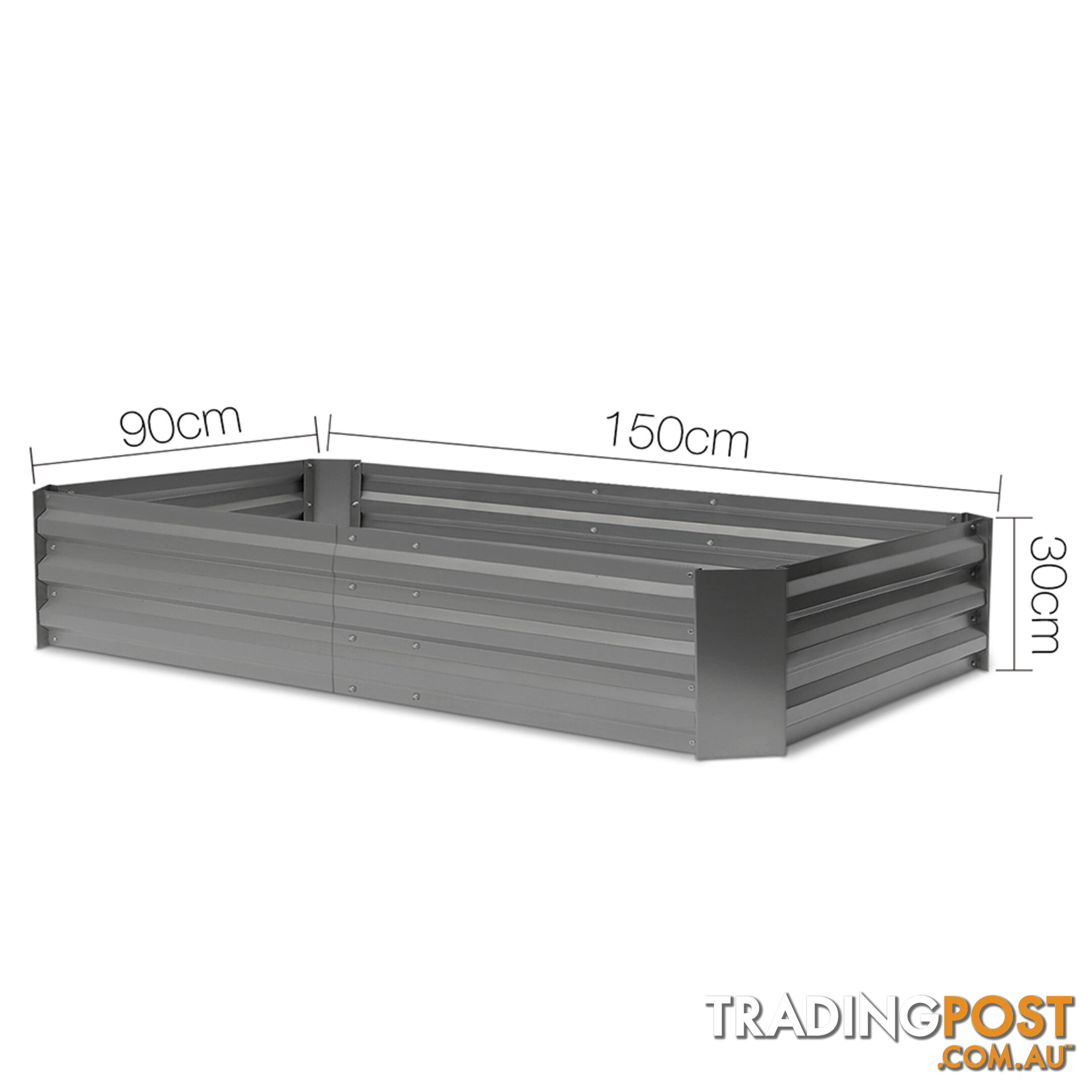 Galvanised Raised Garden Bed - 150 x 90 x 30cm - Aluminium Grey