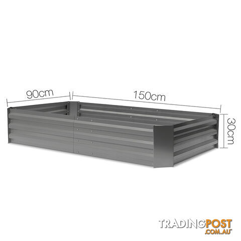 Galvanised Raised Garden Bed - 150 x 90 x 30cm - Aluminium Grey