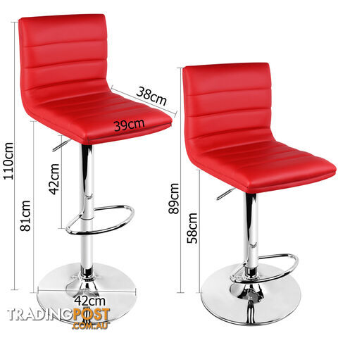 Set of 2 PU Leather Kitchen Bar Stool Red