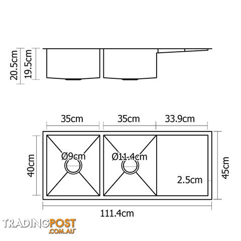 Stainless Steel Kitchen/Laundry Sink w/ Strainer Waste 1114 x 450mm