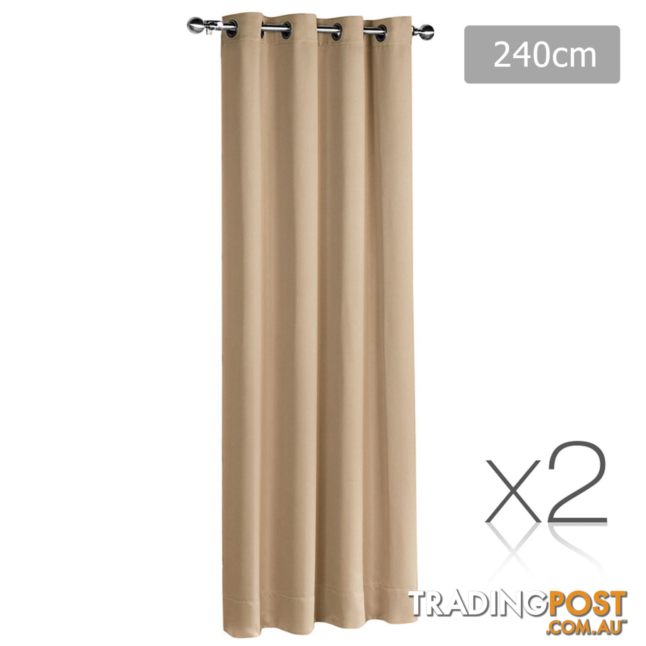 Set of 2 ArtQueen 3 Pass Eyelet Blockout Curtain Latte 240cm