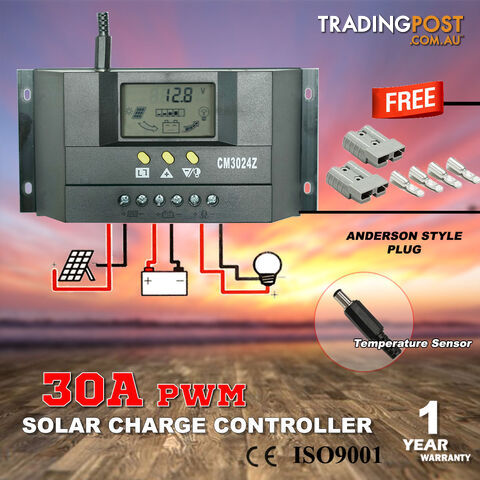 30A 12V-24V LCD Display PWM Solar Panel Regulator Charge Controller Battery Auto