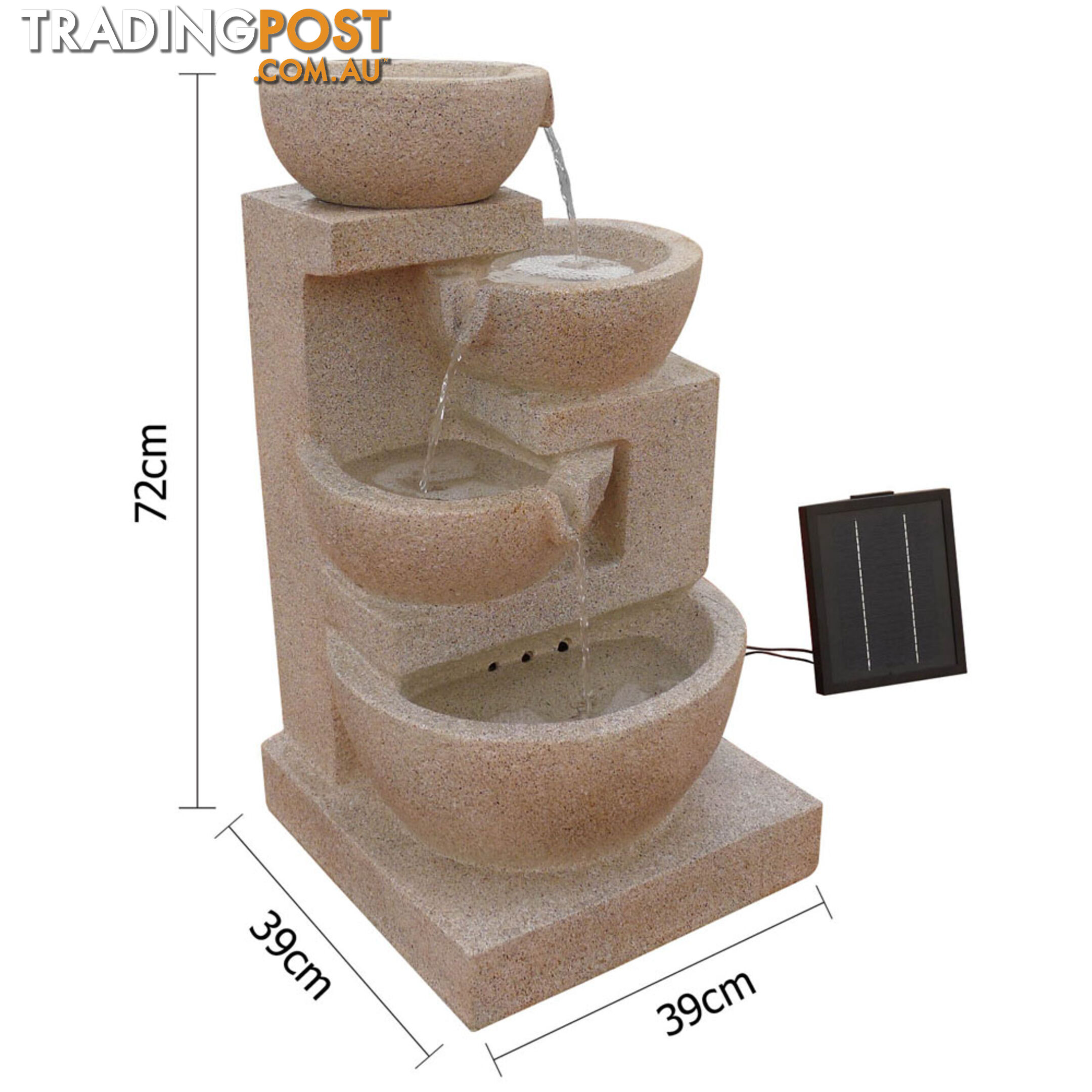 Solar Power Four-Tier Water Fountain Feature w/ LED Light Sand Beige