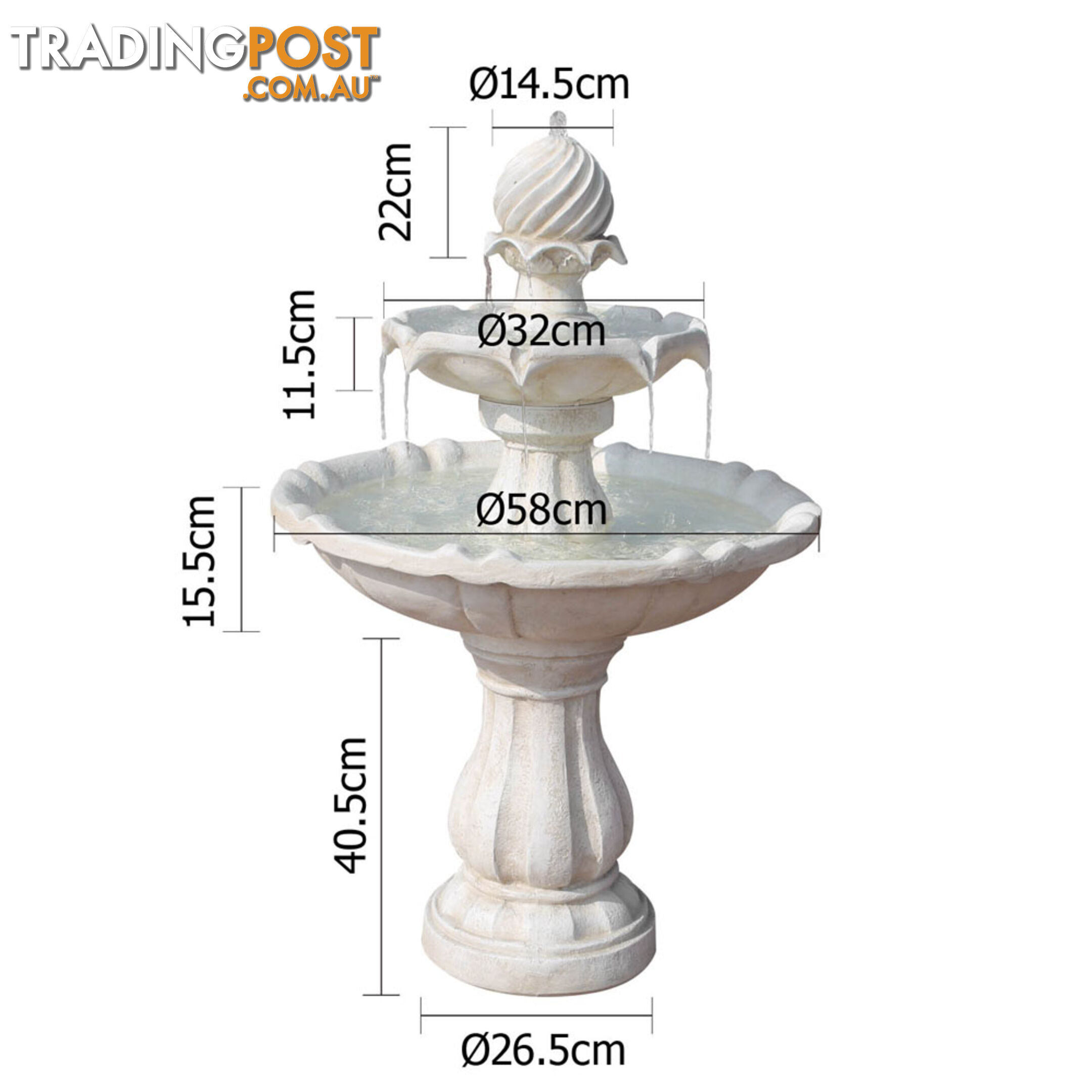 Solar Power Three-Tier Water Fountain Ivory