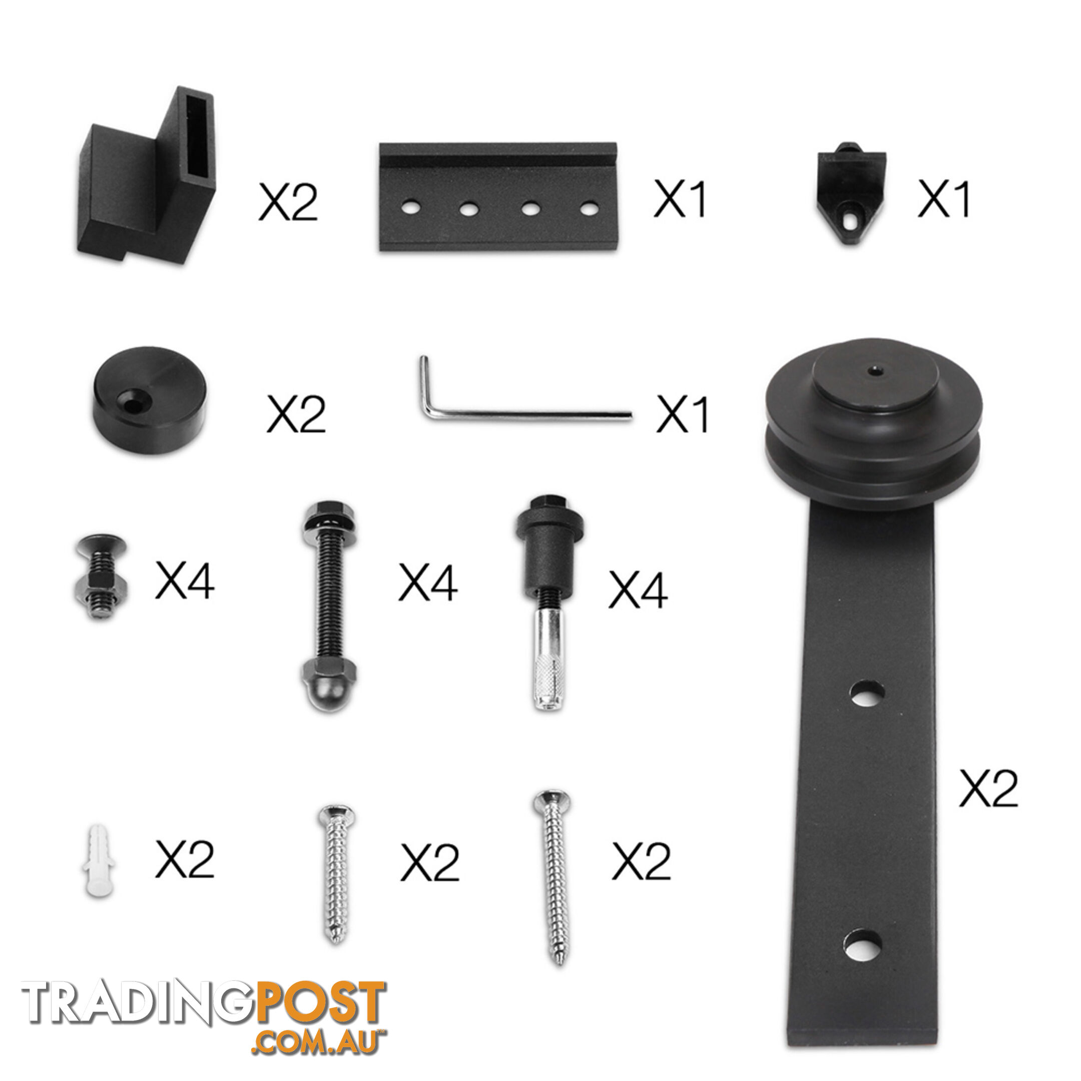 Sliding Barn Door Hardware Track Set Matte Powder Coat Steel Black - 2M