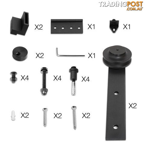 Sliding Barn Door Hardware Track Set Matte Powder Coat Steel Black - 2M