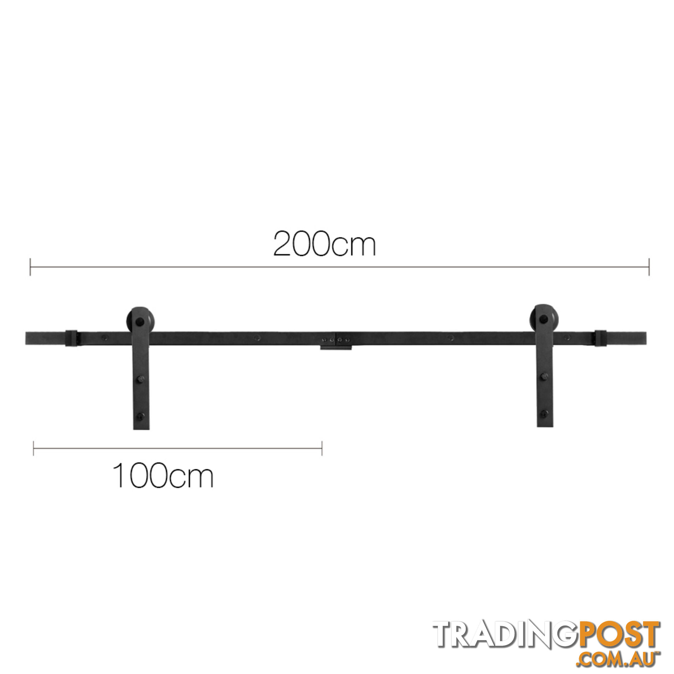 Sliding Barn Door Hardware Track Set Matte Powder Coat Steel Black - 2M