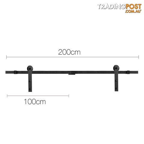 Sliding Barn Door Hardware Track Set Matte Powder Coat Steel Black - 2M