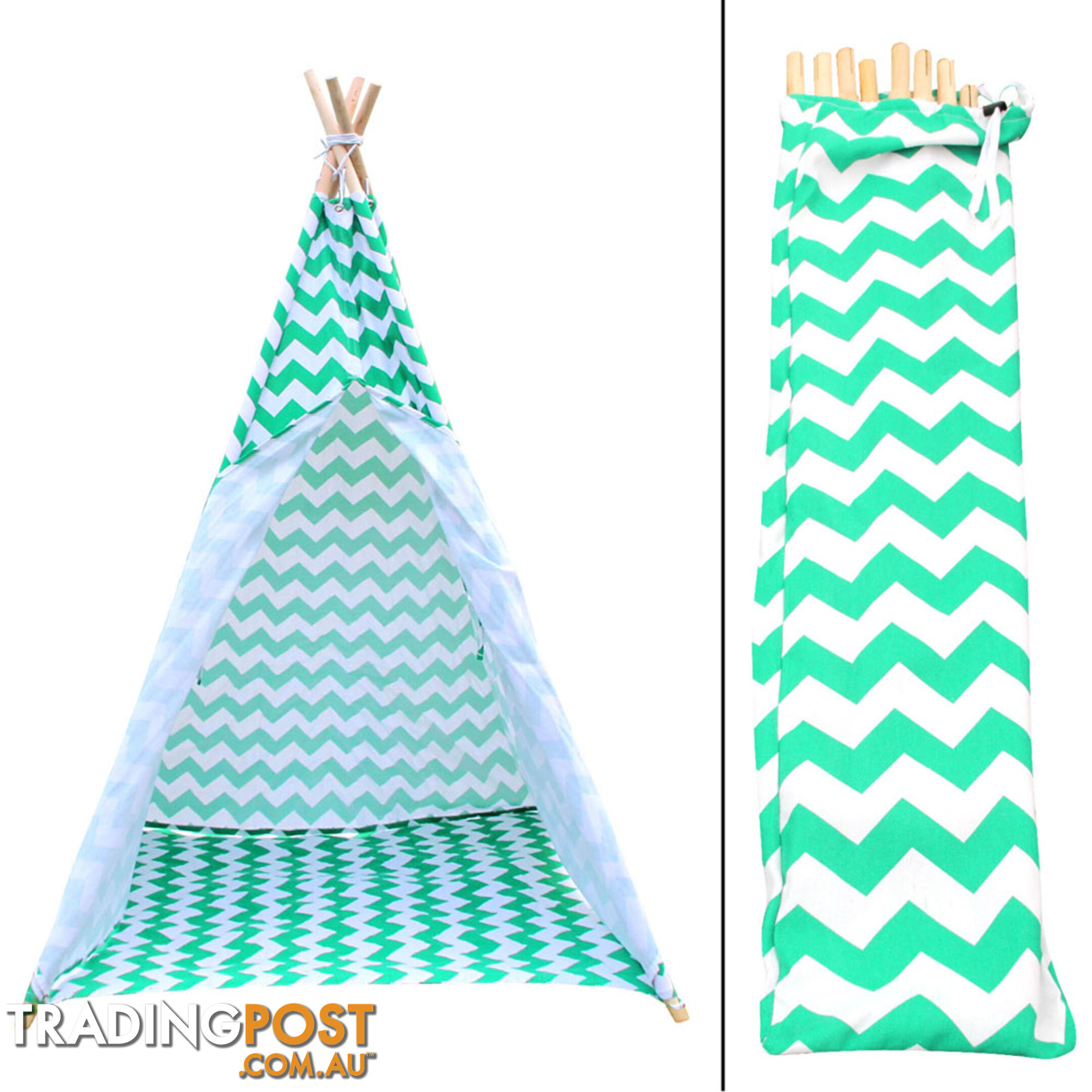 4 Poles Teepee Tent w/ Storage Bag Green