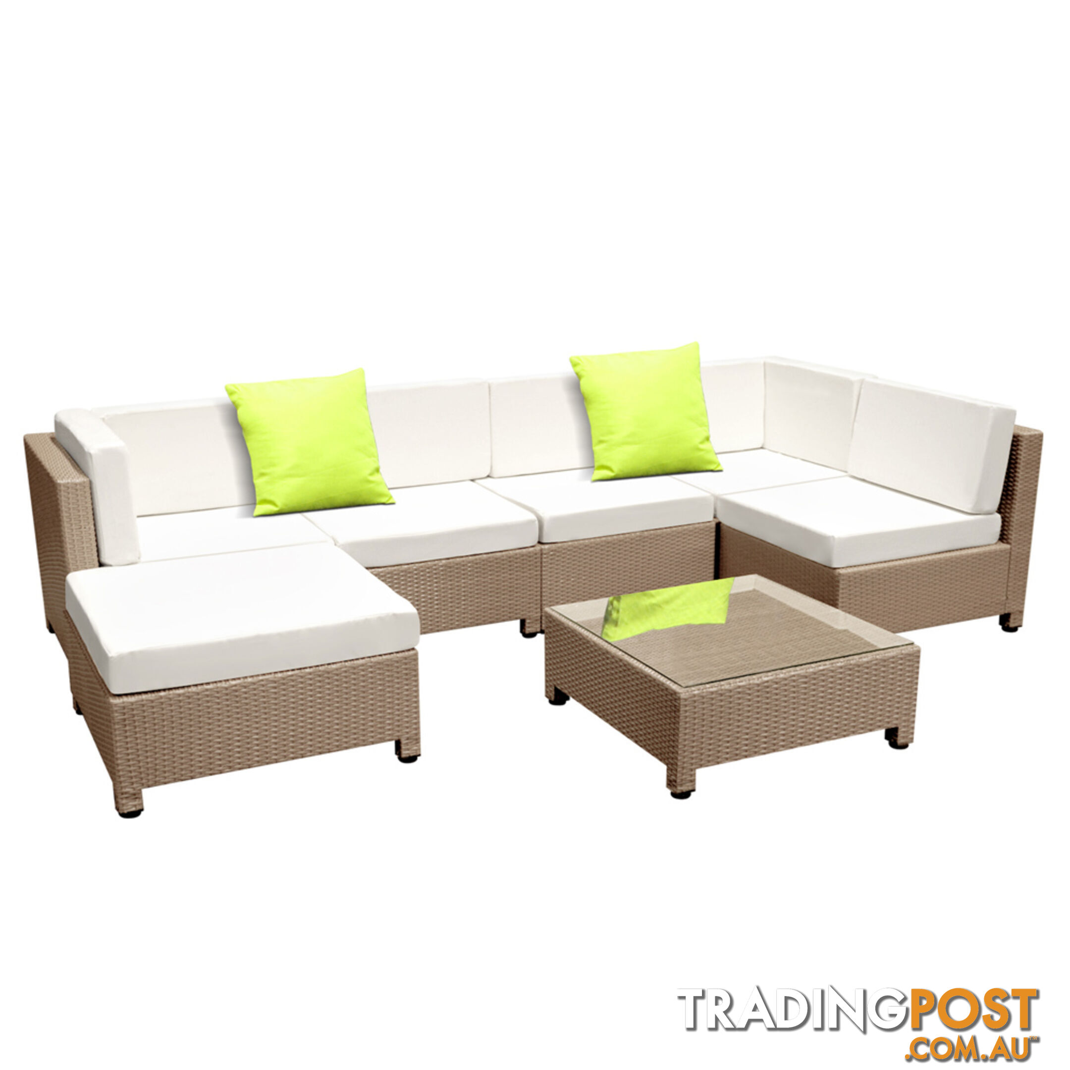 7 pcs Brown Wicker Rattan 6 Seater Outdoor Lounge Set Beige