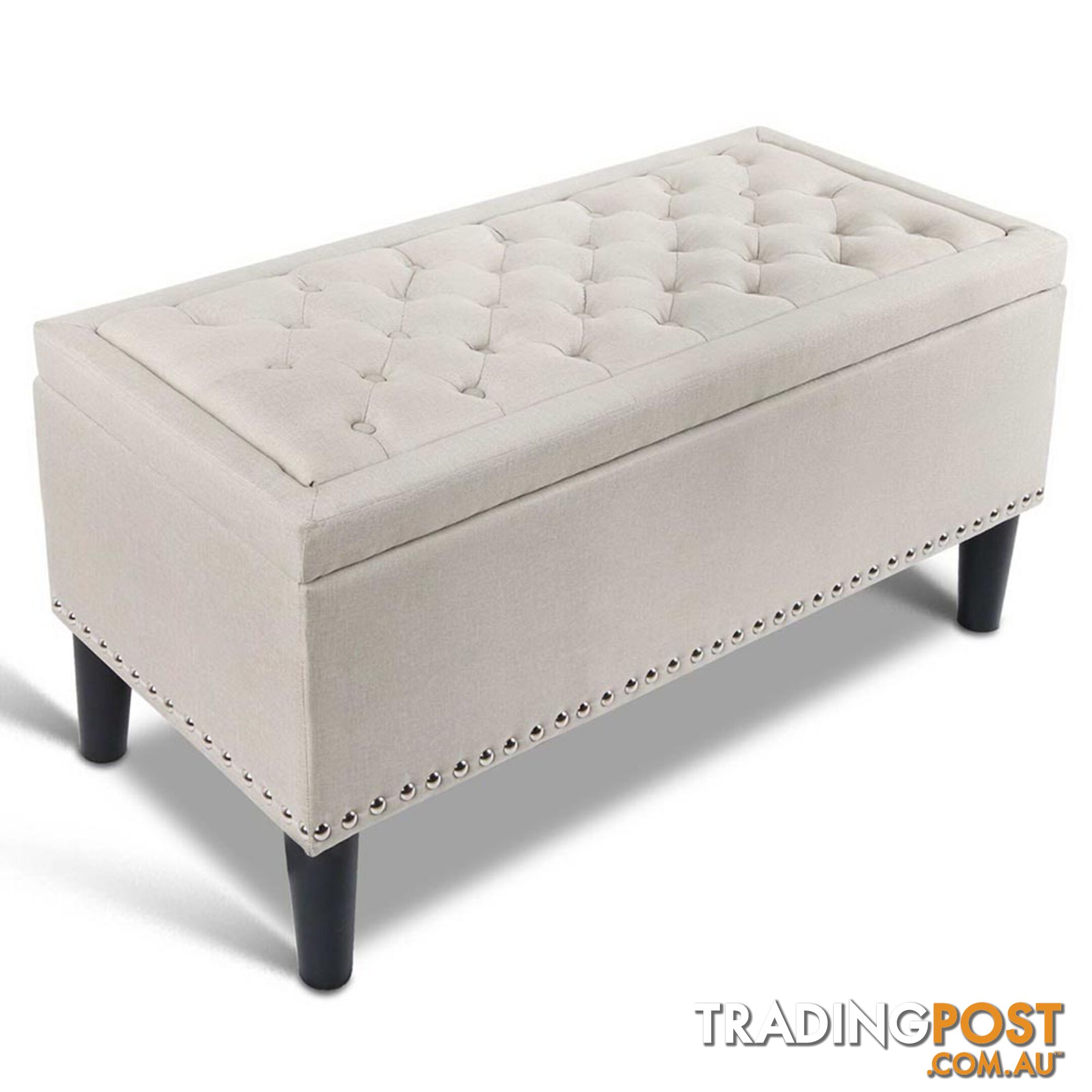 Linen Fabric Storage Ottoman with Studs _ÑÐ Taupe