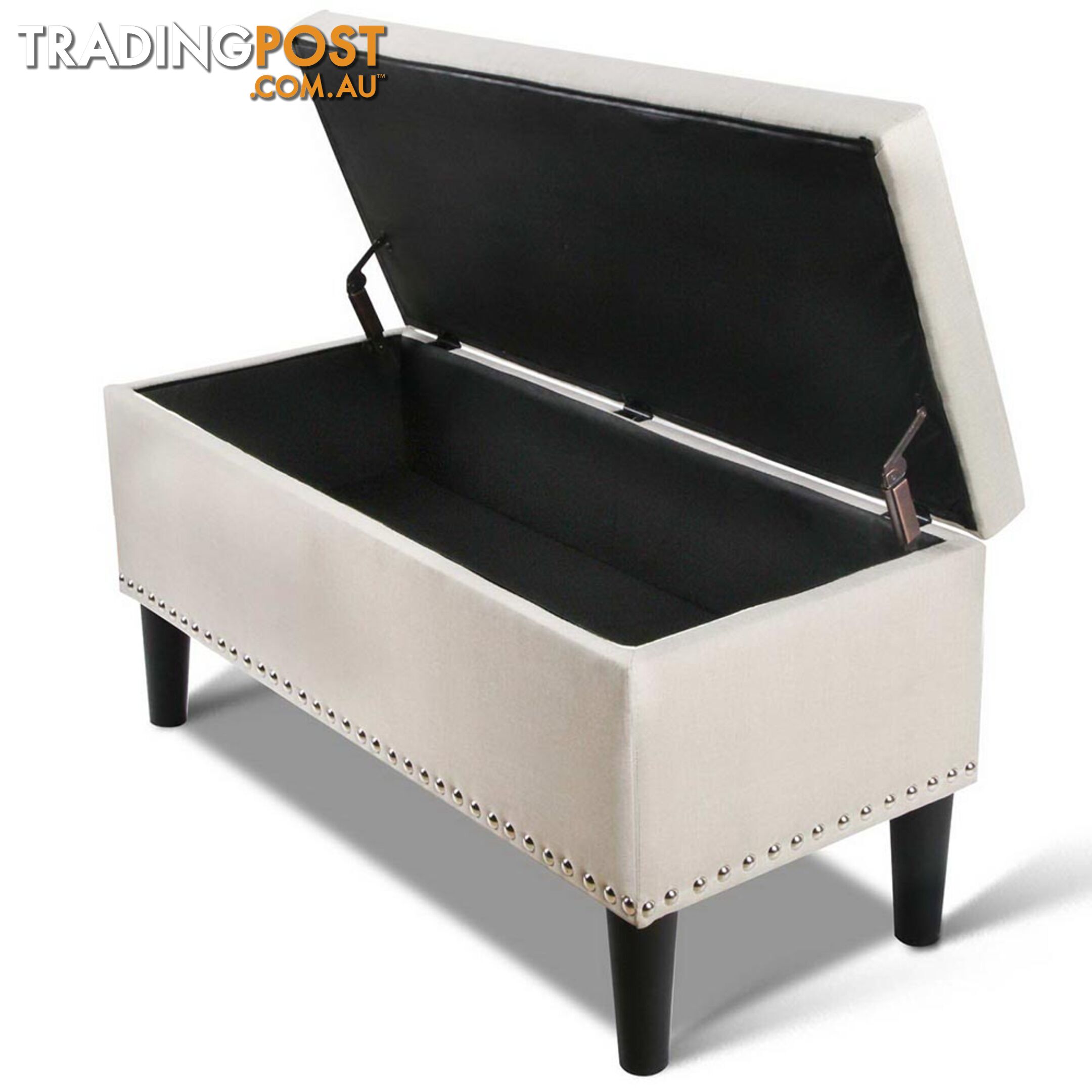 Linen Fabric Storage Ottoman with Studs _ÑÐ Taupe