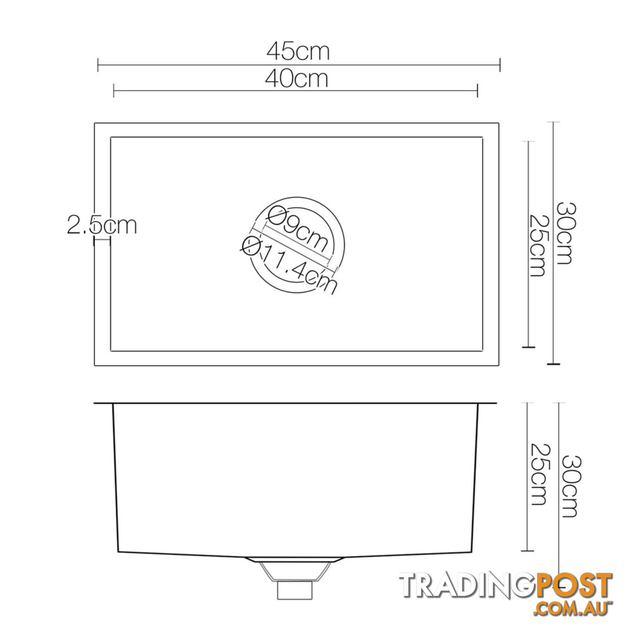 Stainless Steel Kitchen Laundry Sink with Strainer Waste 450 x 300mm