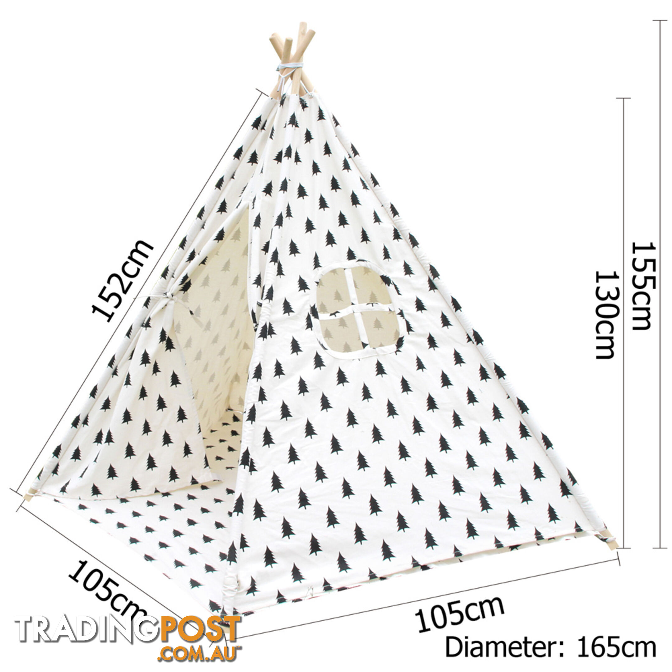 5 Poles Teepee Tent w/ Storage Bag Black White